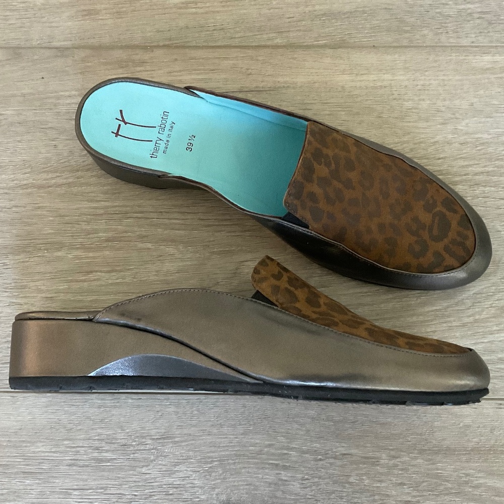 THIERRY RABOTIN Mules Leather With Suede Animal Print Brown Size EU 39.5